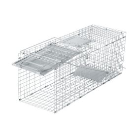 32" Live Animal Cage Trap, Heavy Duty Folding Raccoon Trap, Humane Cat Trap with Handle, Silver