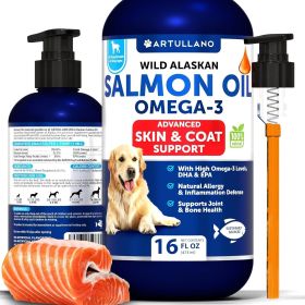 Salmon Oil for Dogs Omega 3 for Dogs 16 FL OZ Wild Alaskan Salmon Fish Oil Natural EPA & DHA Fatty Acids for Skin & Coat Allergy Joint & Bone Hea