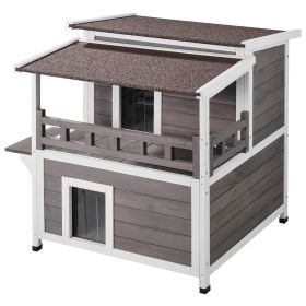 VEVOR Outdoor Cat House Weatherproof, Feral Cat Shelter for Multiple Cats, 2-story Large Outdoor Wooden Cat House with Balcony, Doors