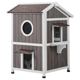 VEVOR Outdoor Cat House Weatherproof, Feral Cat Shelter for Multiple Cats, 2-story Large Outdoor Wooden Cat House with Doors, PVC Door Flaps