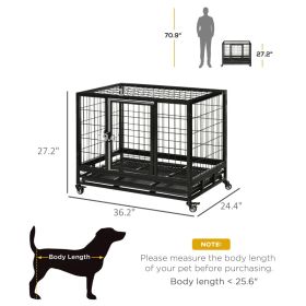 PawHut Heavy Duty Dog Crate With Removable Tray, Lockable Wheels And Double Door, For Medium And Large Dogs, Black (Option: Black)