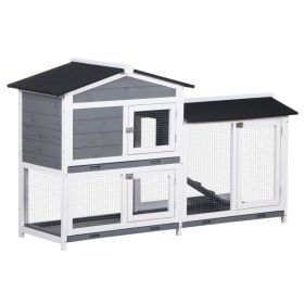 2-tier Indoor Rabbit Enclosure, Wood Hutch Backyard Small Animal House Ramp Outdoor Run Enclosed (Option: Grey-945x240x775 mm)