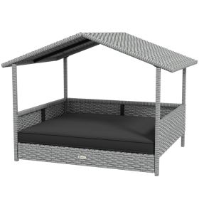 Wicker Dog House Outdoor with Canopy, Rattan Dog Bed with Water-resistant Cushion, Raised Pet Bed for Small, Medium Breeds up to 66 lbs, 20" in L (Option: Gray-830x175x690 mm)