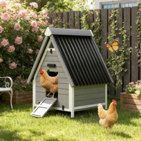 Chicken Coop For 2 Chickens, Outdoor Wooden Chicken House With Removable Nesting Box & Roosting Bar, Tray, Ramp (Option: Gray)