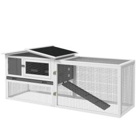 Rabbit Hutch 2-Story Bunny Cage, Guinea Pig Cage Indoor Outdoor, Small Animal House with Slide Out Tray, for Rabbits, Chickens, Ducks, 61.5" x 2 (Option: Light Grey-880x580x240 mm)