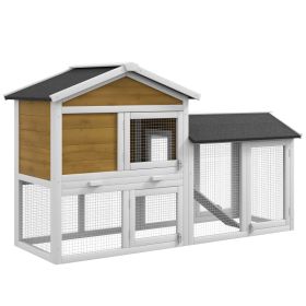 58" Wooden Rabbit Hutch with Run, Removable Tray, Asphalt Roof,  Lockable Doors and Ramp, Nature Wood (Option: Natural Wood-885x730x215 mm)