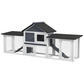 Outdoor Rabbit House 83" 2 Story Deluxe XL Wooden Rabbit Hutch, Big Bunny Cage w/ Ladder and Run, Dark Gray (Option: Dark Gray-995x750x180 mm)