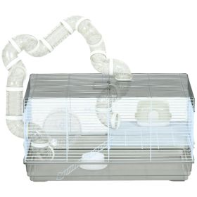 Small Animal Cage for Gerbil or Dwarf Hamster w/ Tubes, Exercise Wheel, Food Dish, Water Bottle, 23" x 13" x 12", Gray (Option: Gray-625x360x170 mm)