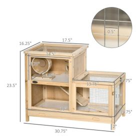 PawHut 2-Tier Wooden Hamster Cage, Small Animals Hutch, W Seesaw, Tray (Option: Natural)