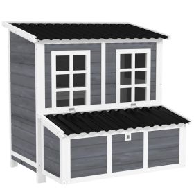 Wooden Chicken Coop with Nesting Box, Pull-Out Tray, Waterproof Roof, 39" Chicken House for 4-6 Chickens, Rabbits (Option: Light Gray-1070x650x340 mm)