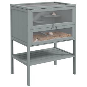 3-Tier Wooden Hamster Cage Mice and Rat Cage Small Animals Hutch with Openable Top, Front Door, Storage Shelf, Gray (Option: Gray-830x450x185 mm)