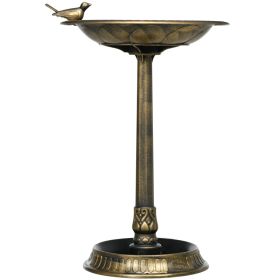 28" Antique Bird Bath Decorative Birdbath Bird Feeder Bowl with Planter Pedestal and Bird Statues, Bronze (Option: Bronze-530x140x555 mm)