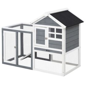 Indoor Rabbit Enclosure, 48" Weatherproof Wooden Rabbit Hutch, with Slanted Asphalt Roof & Fun Outdoor Run for Bunnies & Ferrets - Gray (Option: Grey and White-980x620x200 mm)