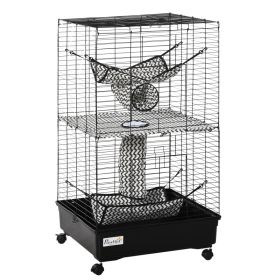42" Ferret Cage, Small Animal Habitat Metal Pet Cage with Wheels Brakes, Hammocks, Hanging Tunnels, and 3 Doors, Black (Option: black-635x180x660 mm)