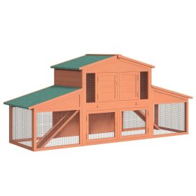 89"L Outdoor Rabbit Hutch, Guinea Pig Cage Indoor Outdoor Wooden Bunny Hutch with Double Runs, Weatherproof Roof, Removable Tray, Ramps, Orange (Option: Orange-1290x710x260 mm)