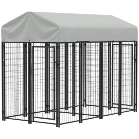 Outdoor Dog Kennel with Two-Room Design, Water-Resistant & Sun-Proof Cover, for S, M, L Dogs, 8' x 4' x 6' (Option: Silver-1360x620x320 mm)