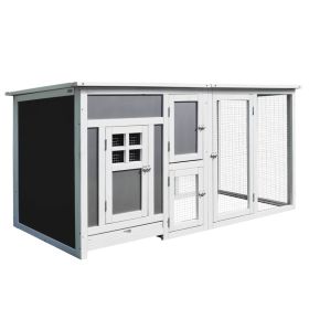 63" Chicken Coop Wooden Chicken House Rabbit Hutch Poultry Cage Hen Pen Backyard PC Roof with Run Box (Option: Grey and White-855x807x245 mm)
