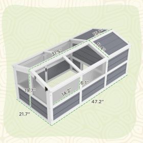 PawHut Wooden Tortoise Habitat Outdoor W Bottomless Design, Doors, PC Sun Panel Windows, For Small Animals, Rabbit, Light Gray (Option: White Light Gray)