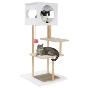 Multi-Level Cat Tree With 2 Scratching Pads, Dual-Door Cat Condo & Anti-Tipping Kit For Indoor Cats (Option: Defaulttitle)