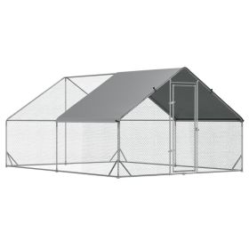10' x 13' x 6.5' Metal Frame Chicken Run, Outdoor Hen House with Cover & Lockable Door (Option: Silver-1980x330x160 mm)