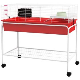 Two-Story Small Animal Cage Removable from Stand, Pet Habitat with Shelf & Wheels, 39" x 20.5" x 36.5", Red (Option: Red-1055x675x280 mm)