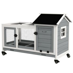 Wooden Rabbit Hutch With Wheels, Run, Slide-out Tray For Small Animals, Guinea Pig, Blue (Option: Gray-1060x555x200 mm)